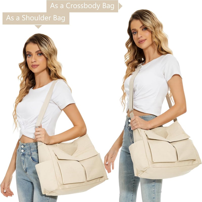 KALIDI FANCY FOREST KALIDI Canvas Tote Bag Messenger Bag, Large Crossbody Bag for Women or Men, Casual Canvas Shoulder Bag for College Work Daily - Image 2